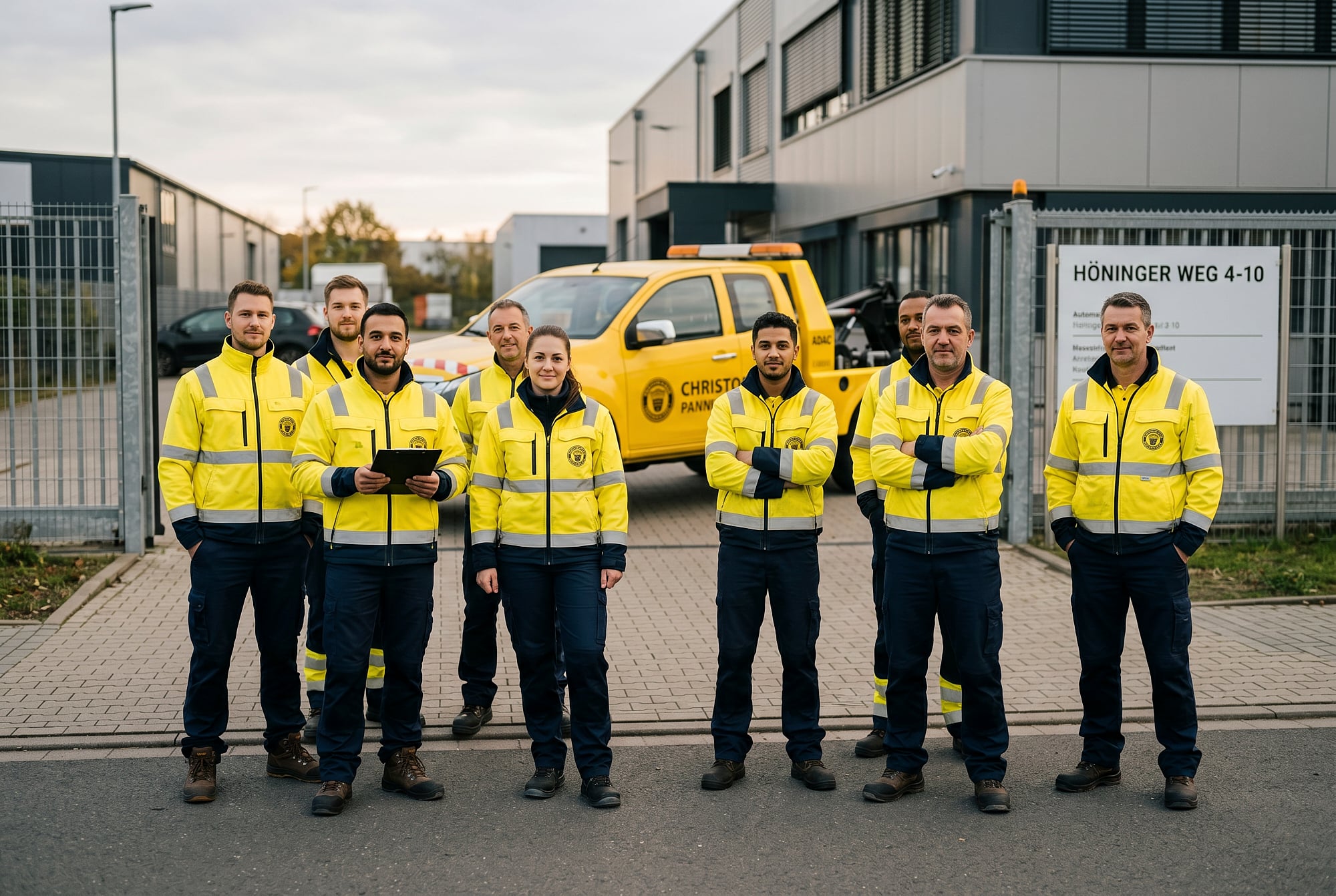 Christophorus Team vor dem Betriebshof am Höninger Weg in Köln